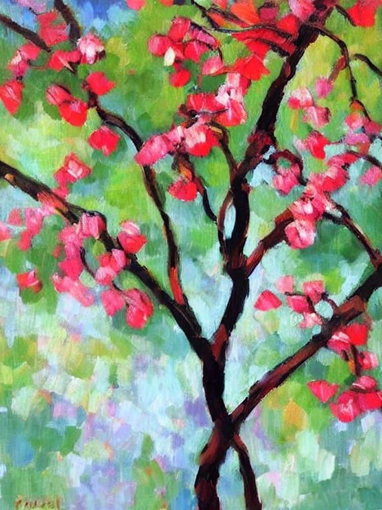 Hawthorn tree Abstract Block Colour