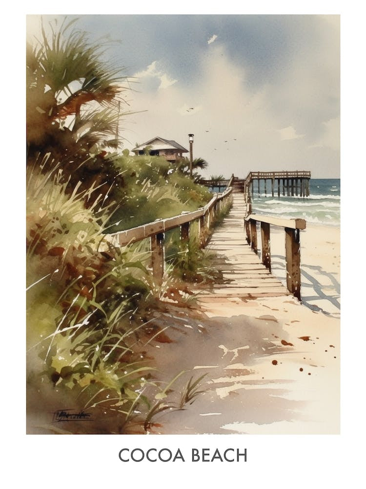 Cocoa Beach Watercolor 1travel Poster
