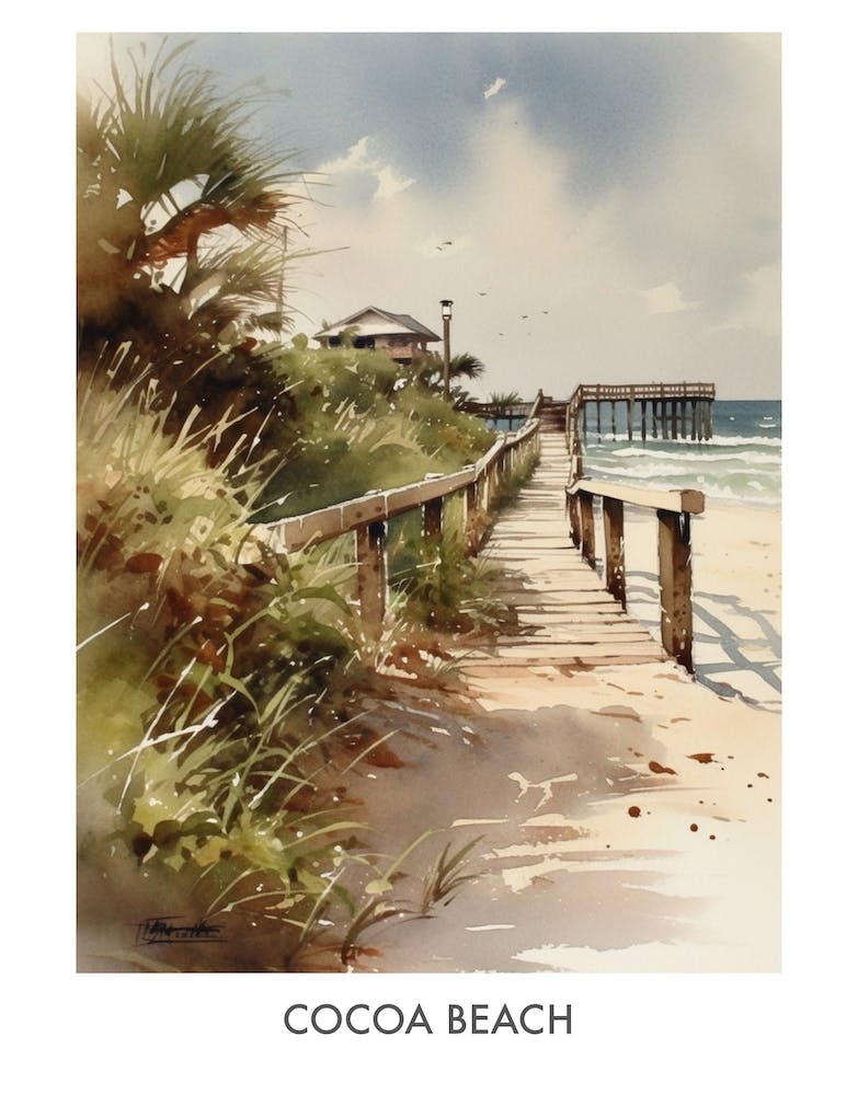 Cocoa Beach Watercolor 1travel Poster