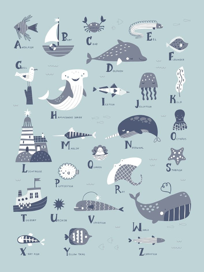 Ocean Sealife Alphabet Blue