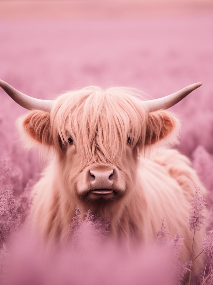 Portrait rose de vache des Highlands style photographie réaliste 5