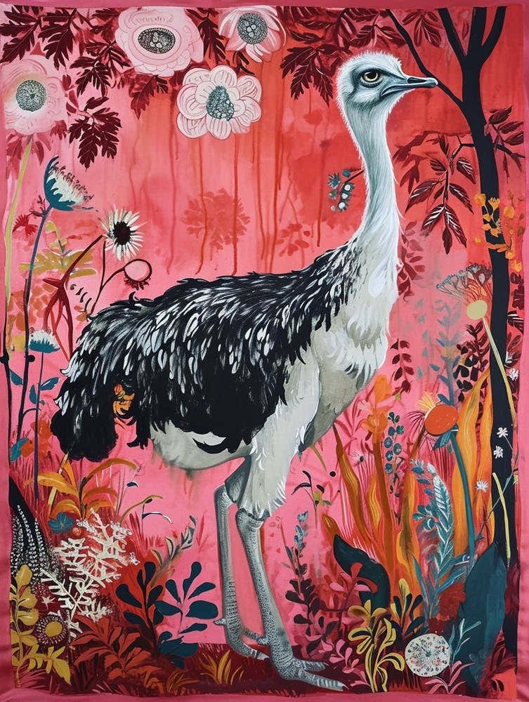 Floral Animal Painting Ostrich 1