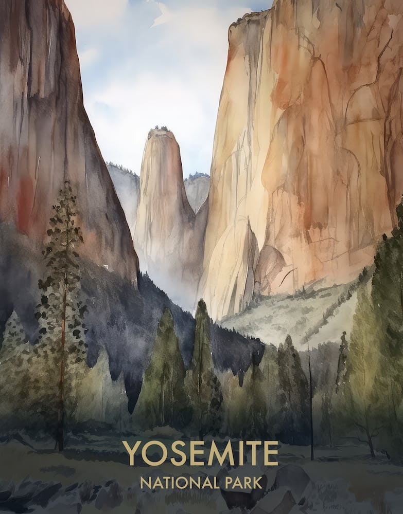 Yosemite National Park Watercolors Vintage Travel Poster 3