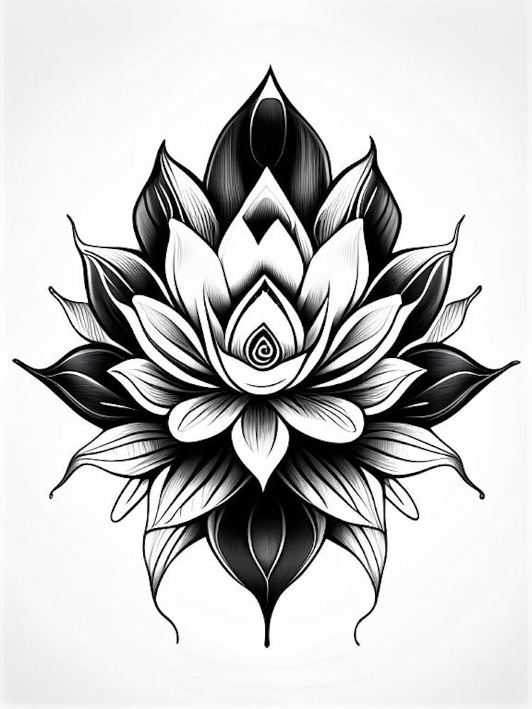 Lotus Flower, Symbol, Third Eye Simple Black & White Illustration 2