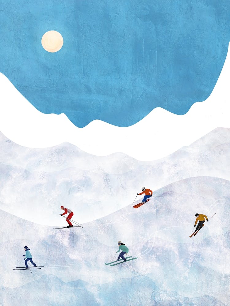 Ski Print, Skiing Print, Ski Gift Print, Ski Wall Art, Ski Mountain Print, Ski Poster, Group Ski Print, Ski Art, Cross Country Ski Print 1