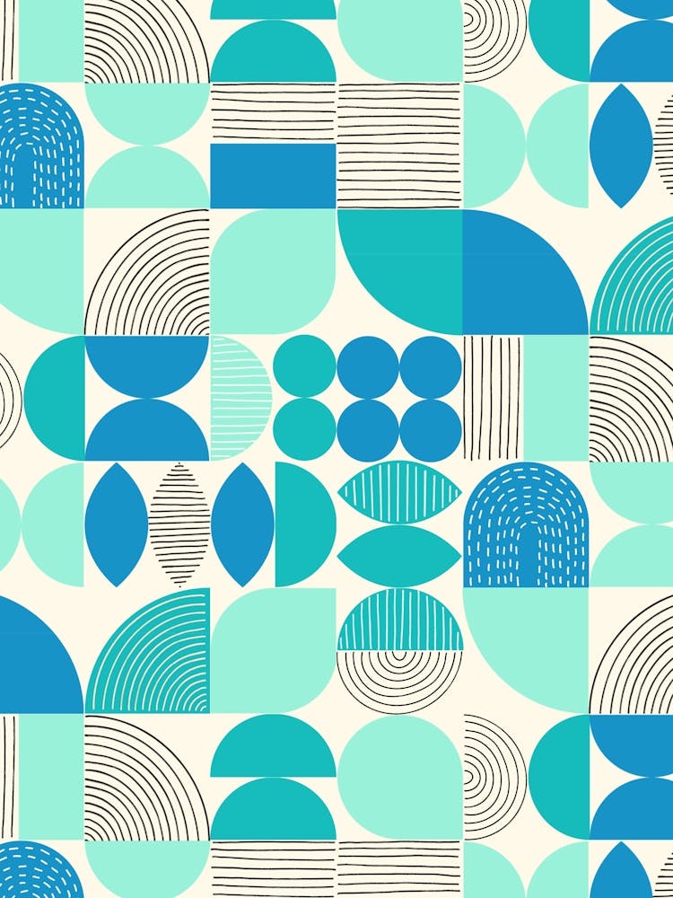 Modern Art Geometric Shapes Aqua Teal Blue