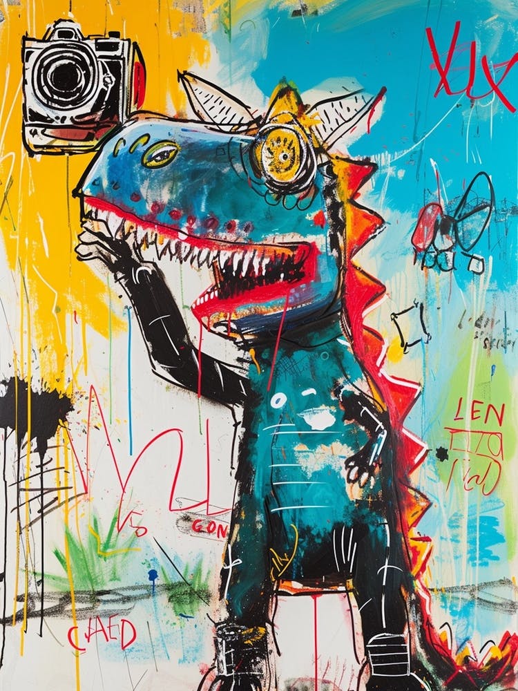 Abstract Colourful Dinosaur Taking A Photo On An Anologue Camera 1