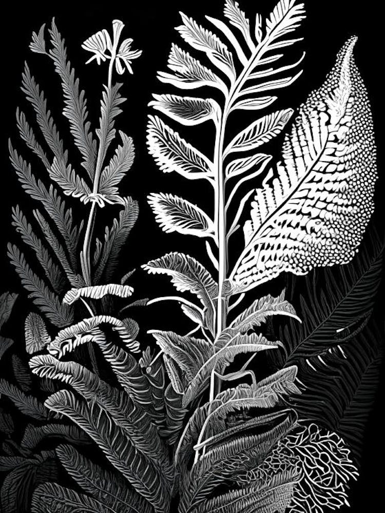 New York Fern Wildflower Linocut 2