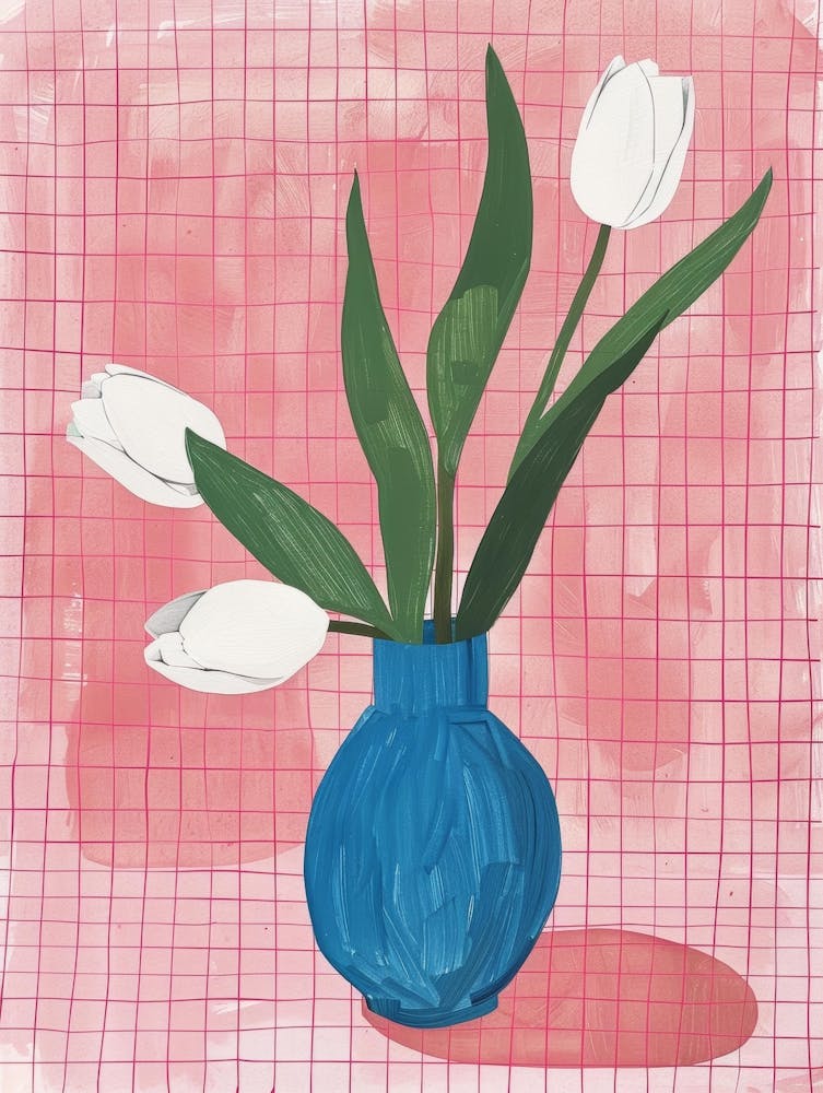 White Tulips In A Blue Vase 5