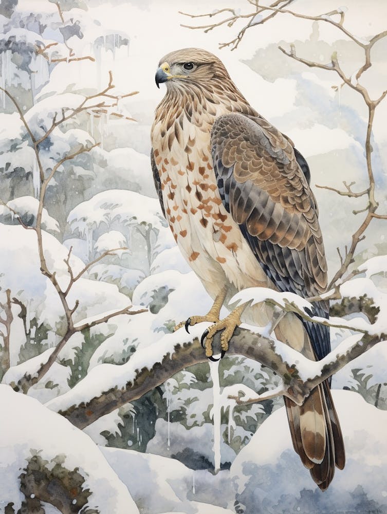 Winter Bird Painting Hawk 3