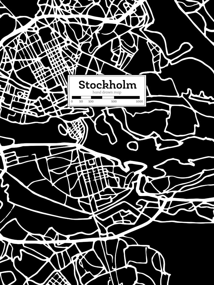 Stockholm (Sweden) City Map — Hand-drawn map, vector black map
