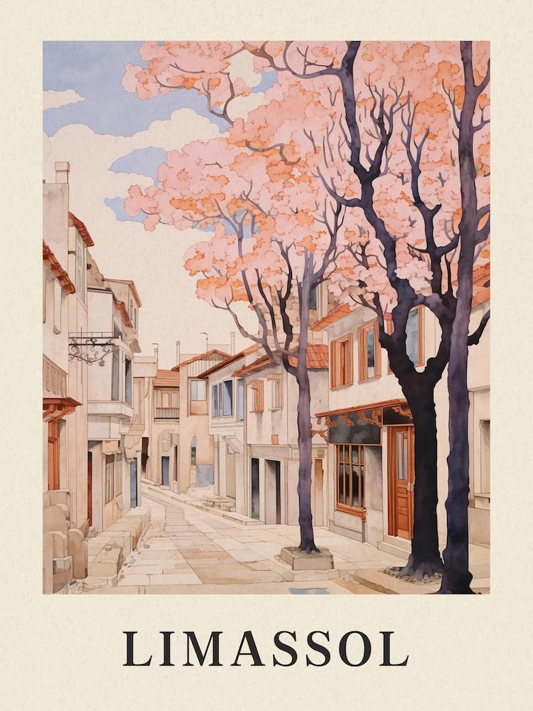 Limassol Cyprus 4 Vintage Pink Travel Illustration Poster