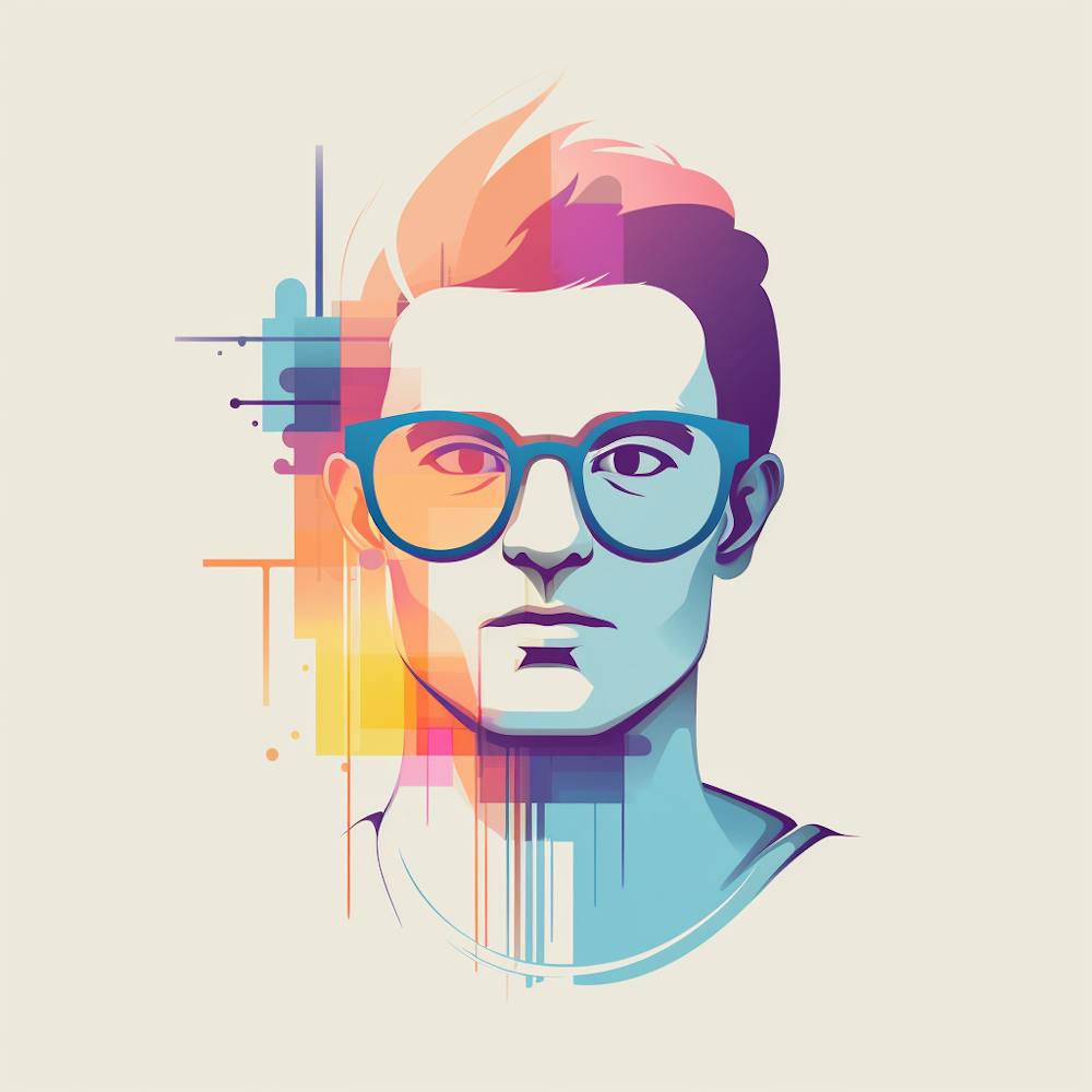 a colorful portrait of man with glasses
