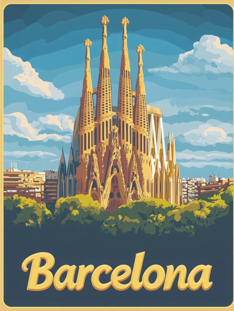 Aihrgdesign A Vintage Travel Poster Of Barcelona Featuring Th 491a99a4 E9aa 4e0b B422 212a0f09cf79 0