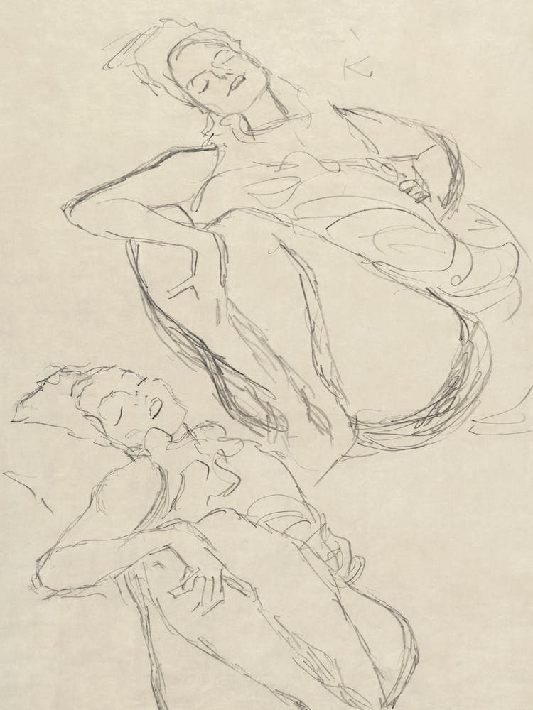 Two Studies For A Crouching Woman, Gustav Klimt