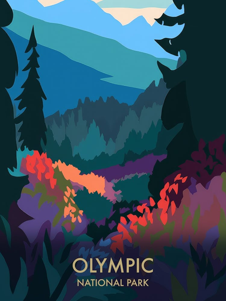 Olympic National Park Matisse Style Vintage Travel Poster 3