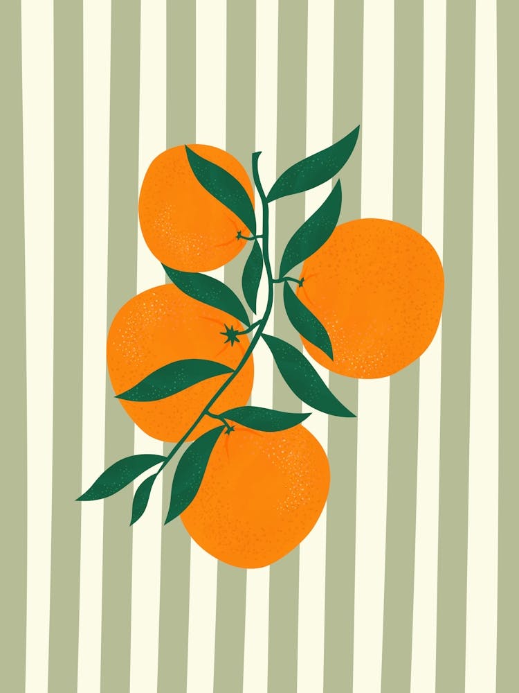Oranges on a Green Striped Poster