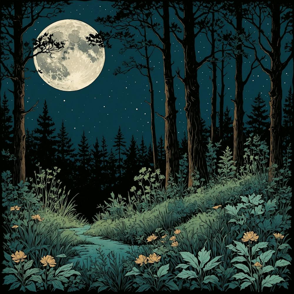 A Vintagestyle Poster Depicting A Serene Night 0