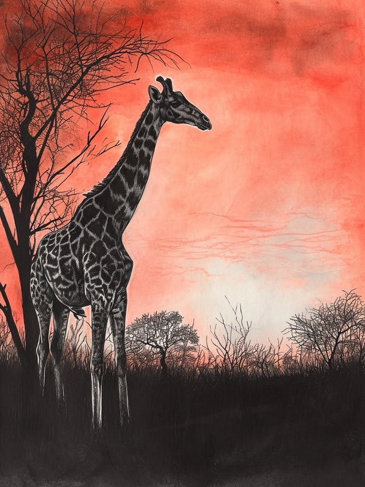 Red Silhouette Giraffe 4