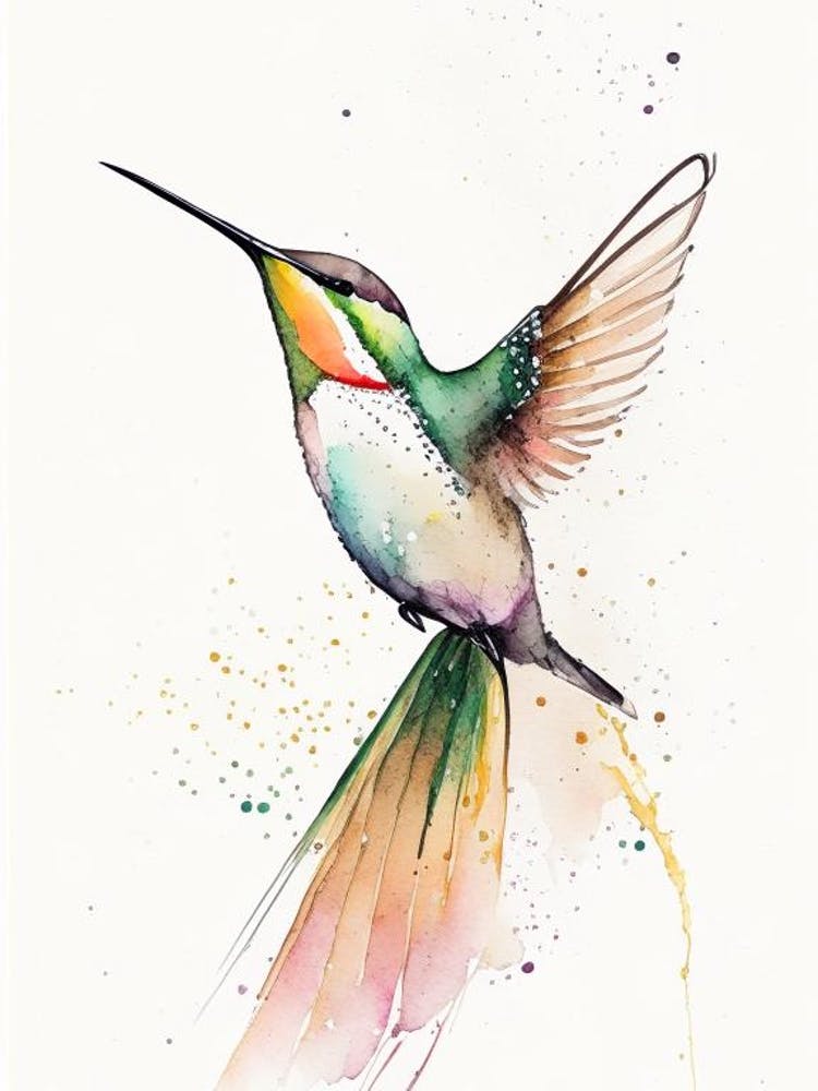Buff Bellied Hummingbird Minimalist Watercolour