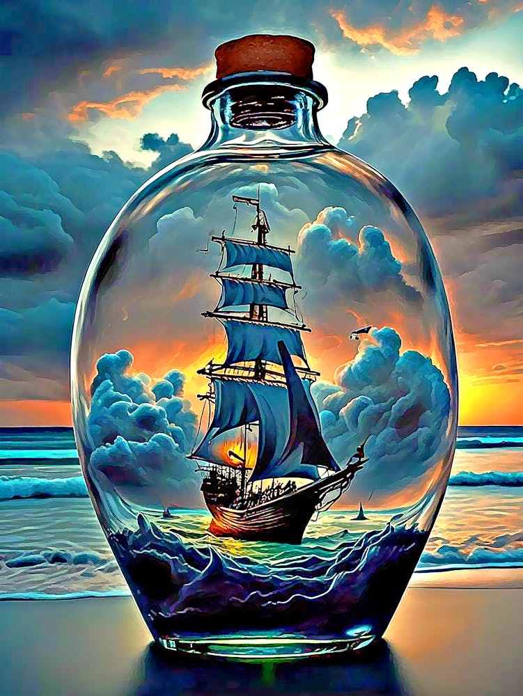 Boat art in glass bottles 1