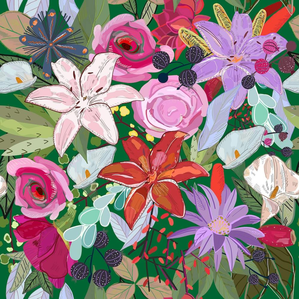 Lily And Colorful Flowers Pattern Square