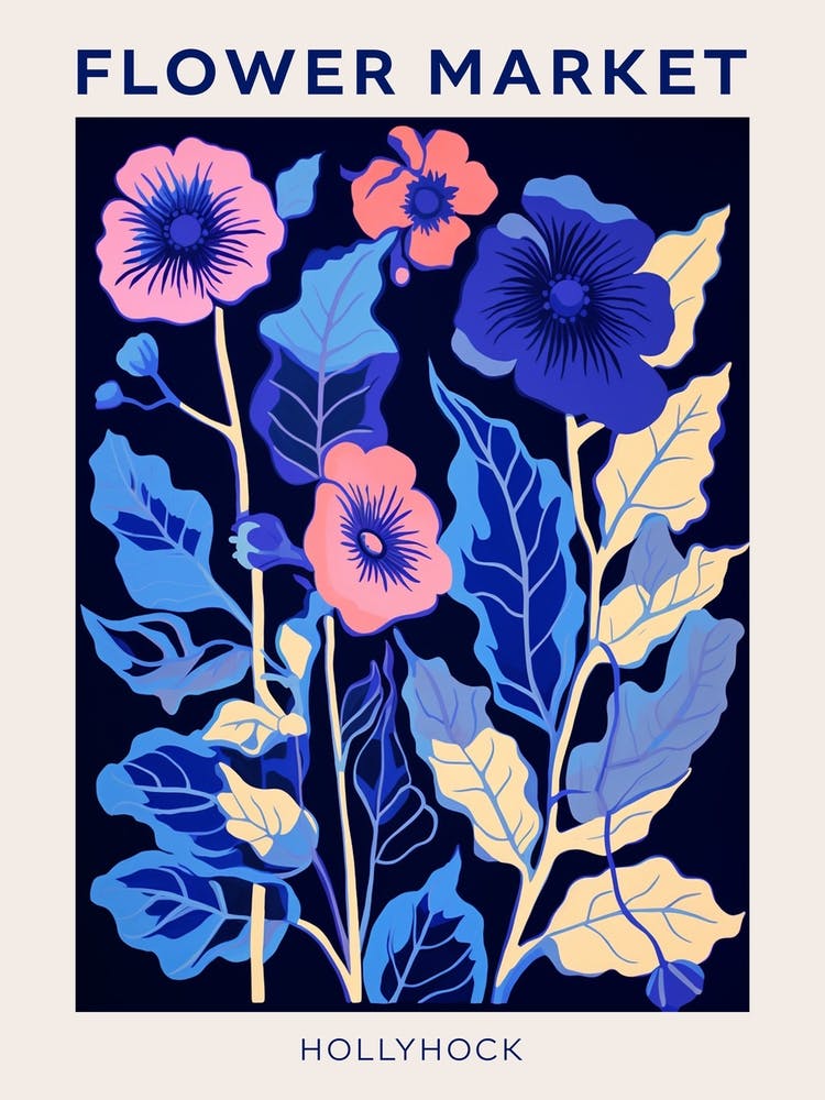 Blue Flower Market Poster Hollyhock 3