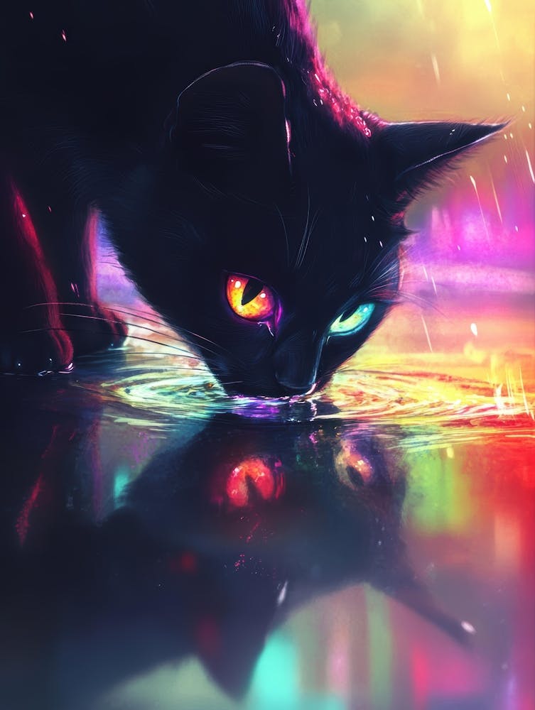 Black Cat With Rainbow Eyes