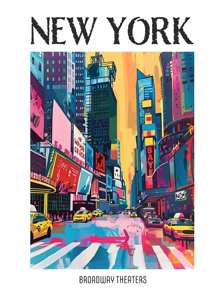 Broadway Theaters New York Colourful Silkscreen Illustration 2 Poster