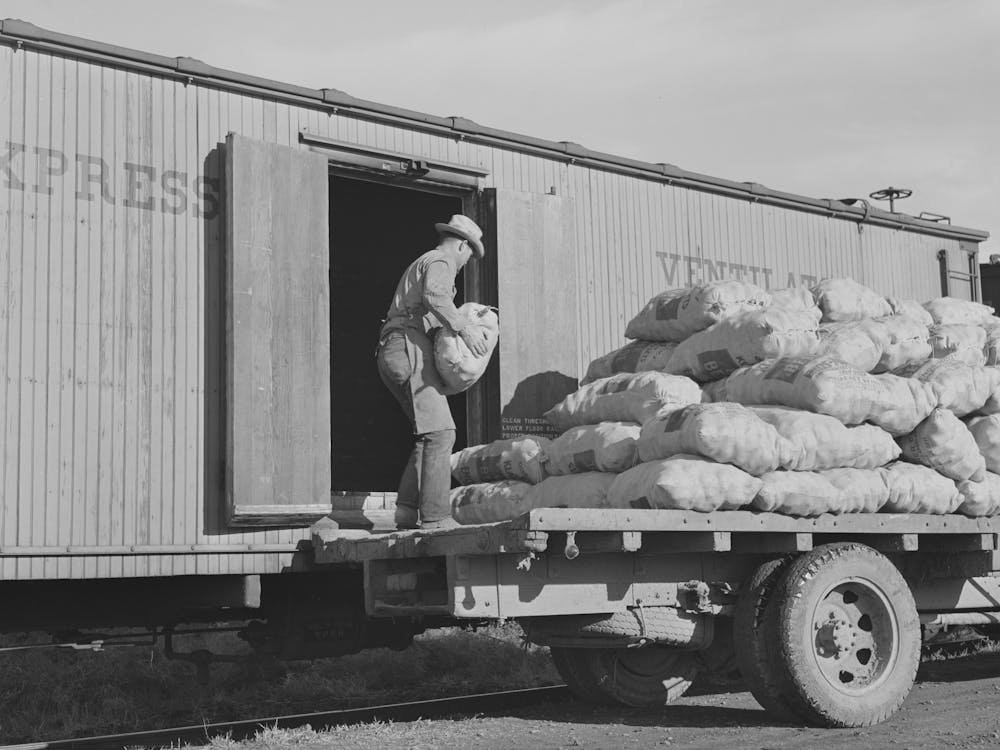 Loading Sacked Potatoes Into Railroad Car, Klamath County, Oregon By Russell Lee