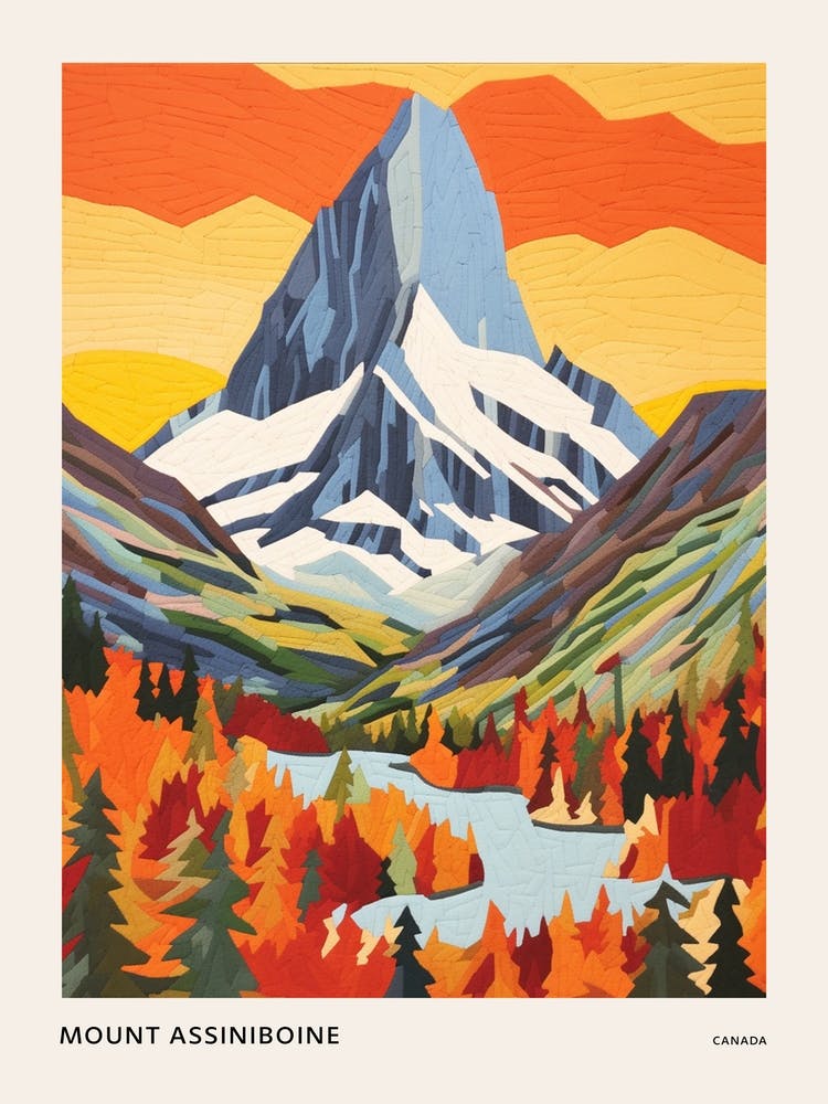 Mount Assiniboine Canada 3 Colourful Mountain Illustration Poster