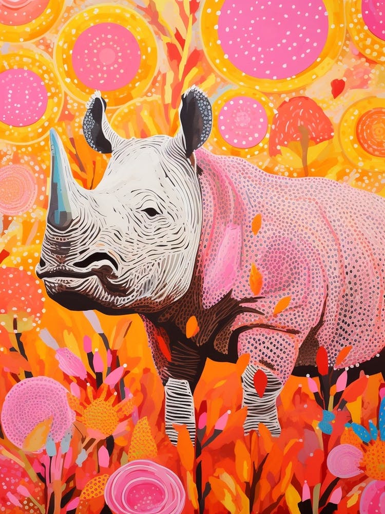 Rhino With Swirly Lines Pink & Orange 2