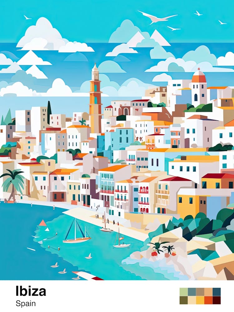 Ibiza, Spain, Geometric Illustration 2 Poster