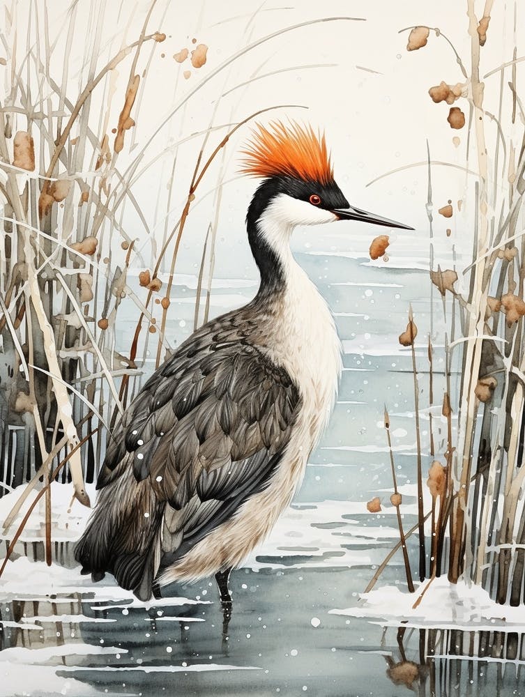 Winter Bird Painting Grebe 1