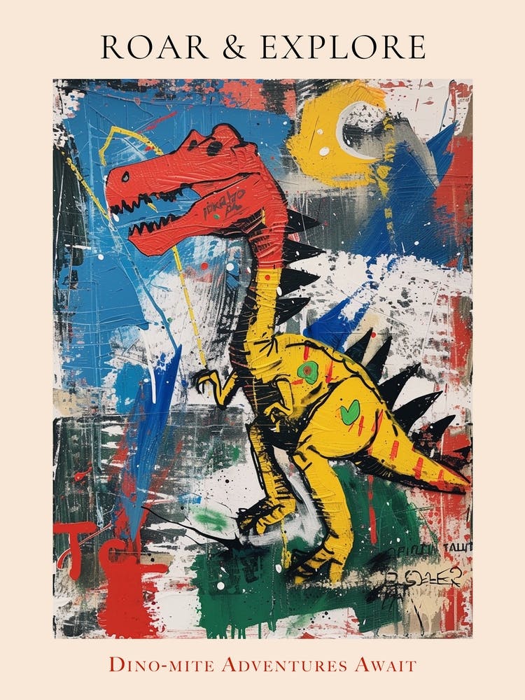 Abstract Paint Splash Primary Colour Dinosaur 1 Poster