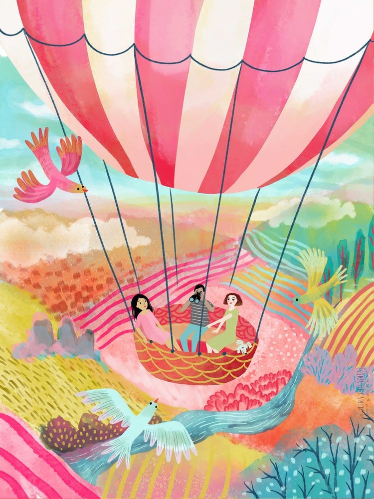 Balloon Ride Over A Rainbow Landscape