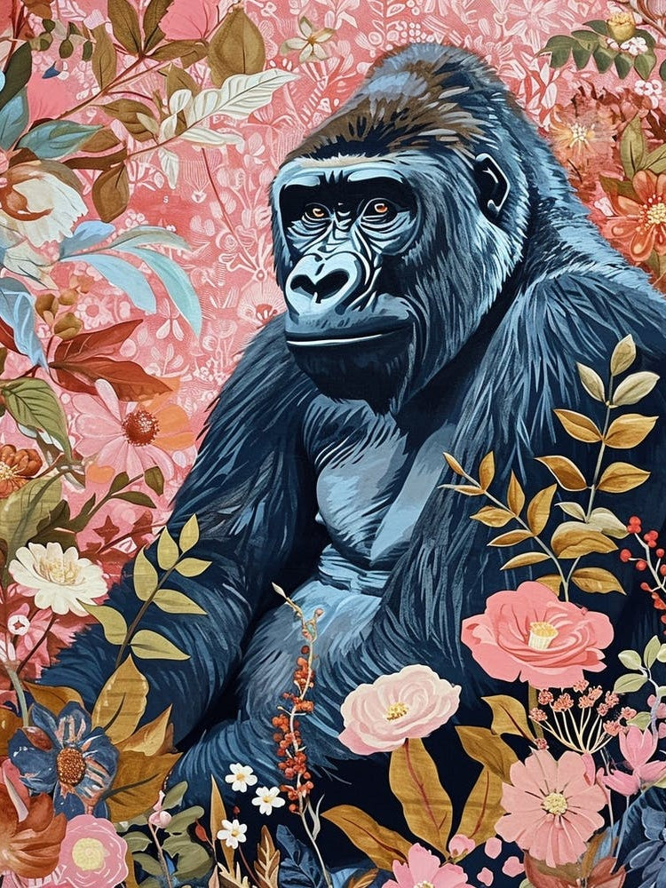 Floral Animal Painting Mountain Gorilla 1