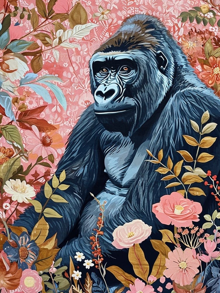 Floral Animal Painting Mountain Gorilla 1