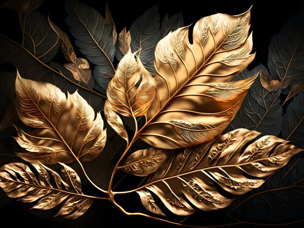 Gold Leaves On Black Background 1