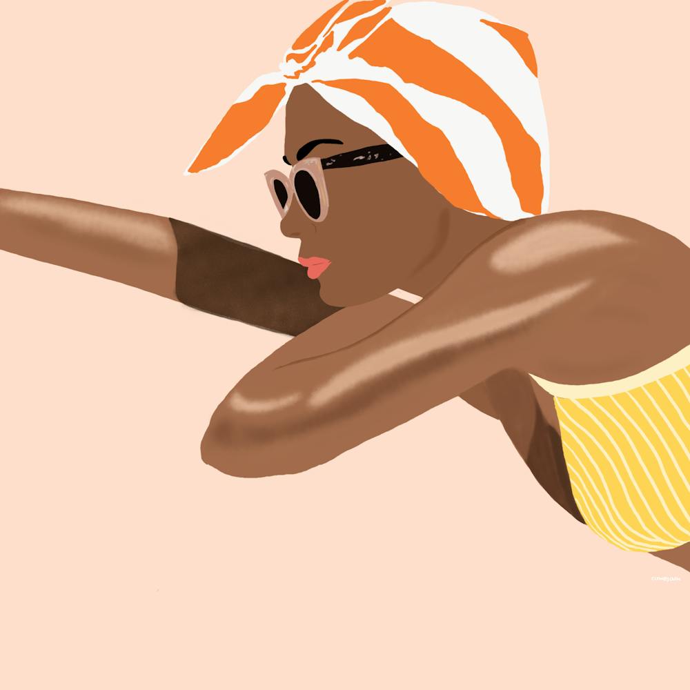 Beach Vibes, Women with Headband, Retro