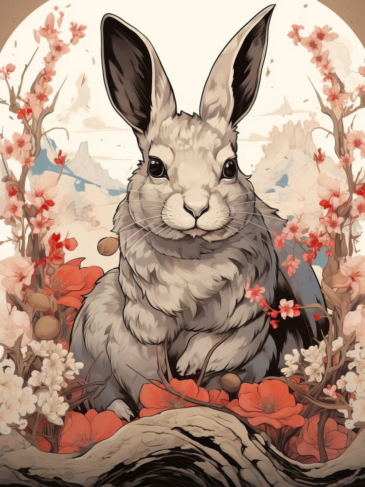 Rabbit Animal Drawing In The Style Of Ukiyo E 2