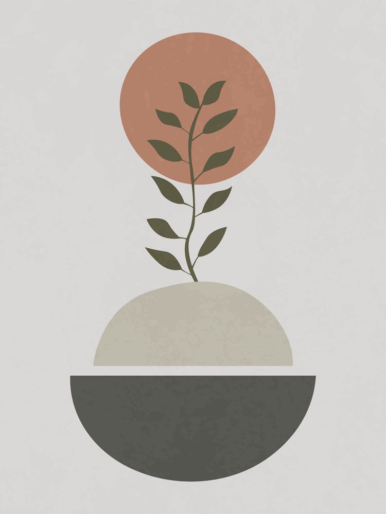 Minimalist Boho Plant Art with Geometric Shapes