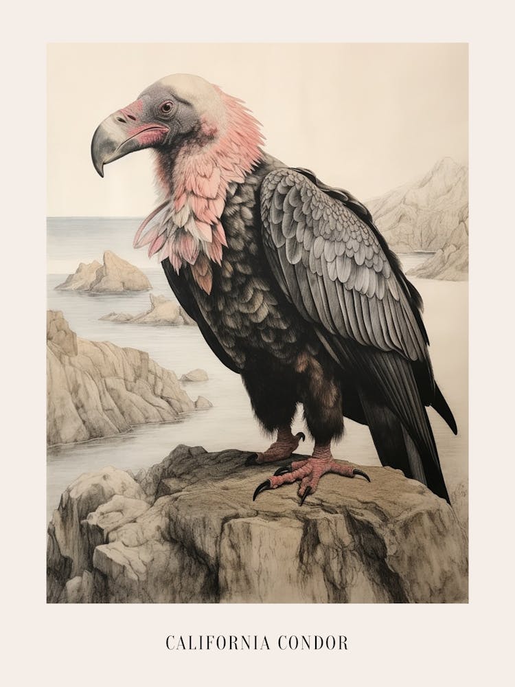 Dessin d'oiseau Vintage Condor de Californie 2 - Affiche