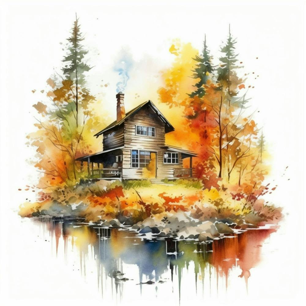 Watercolor Autumn House 4