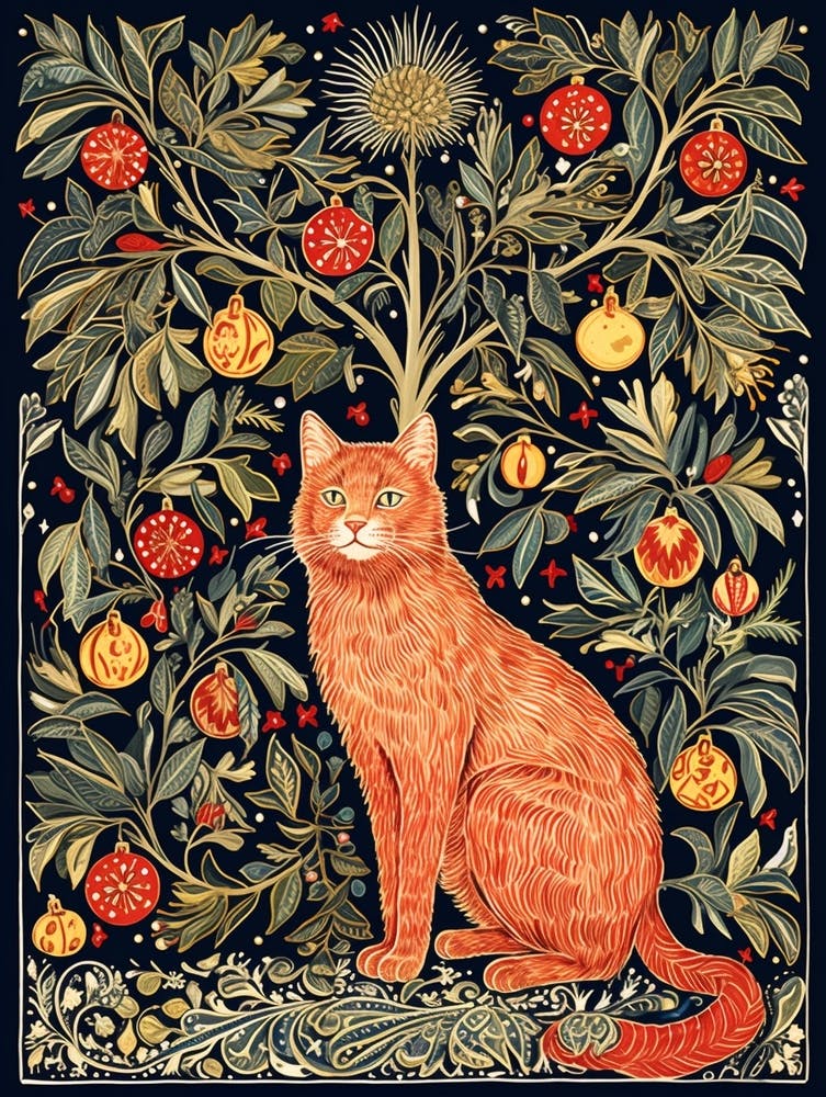 William Morris Style Christmas Cat 5