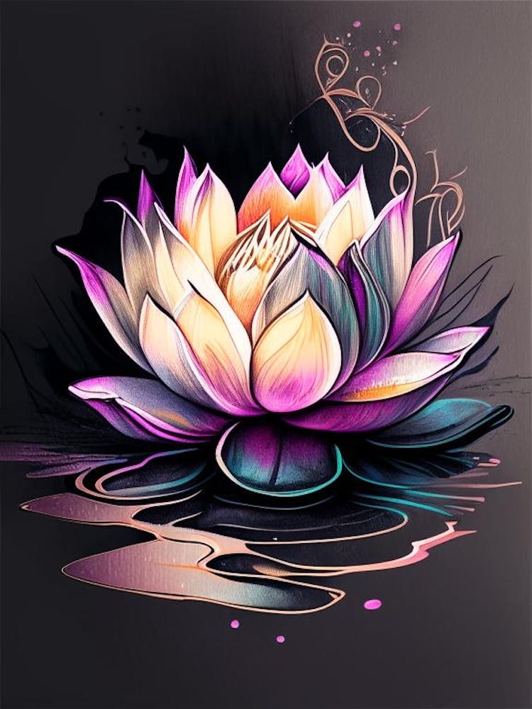 Blooming Lotus Flower In Lake Graffiti 3