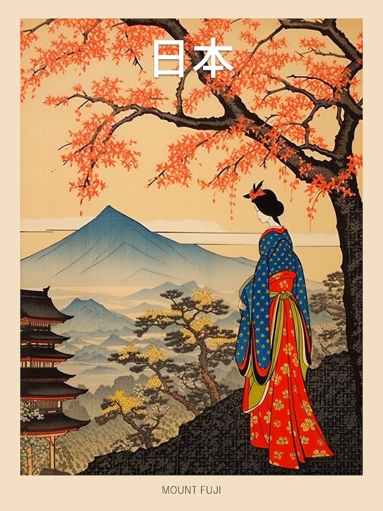 Mount Fuji, Japan Vintage Travel Art 4 Poster