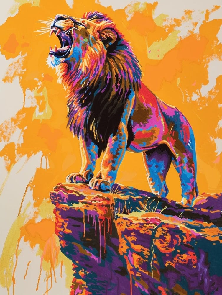 Transvaal Lion Roaring On A Cliff Fauvist Painting 1