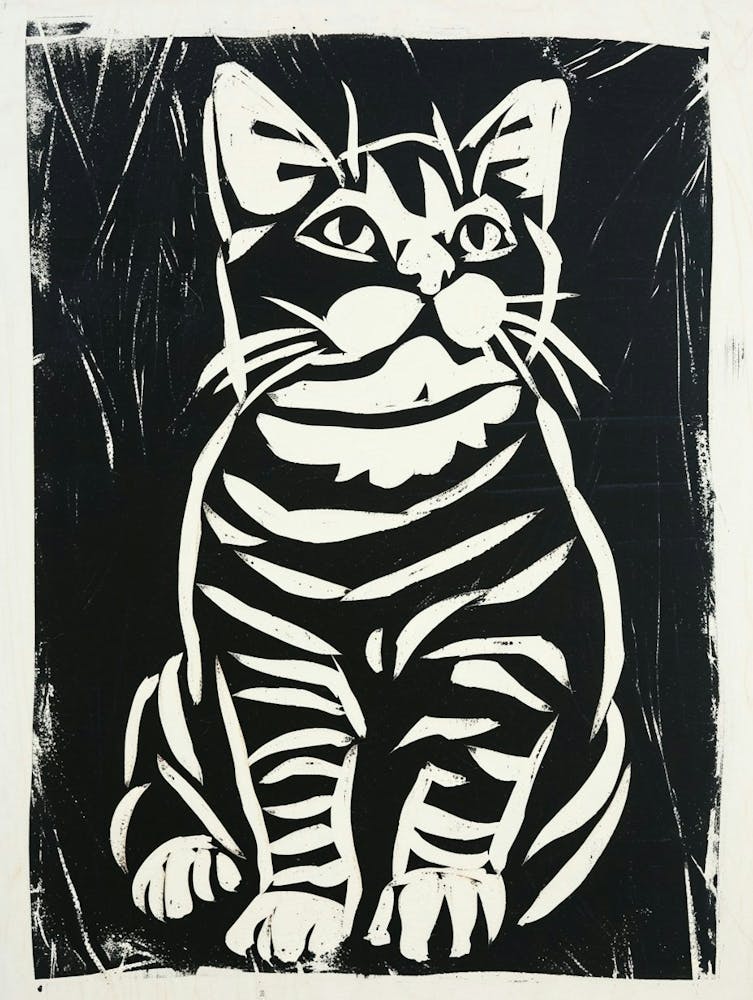 American Shorthair Linocut Blockprint 5
