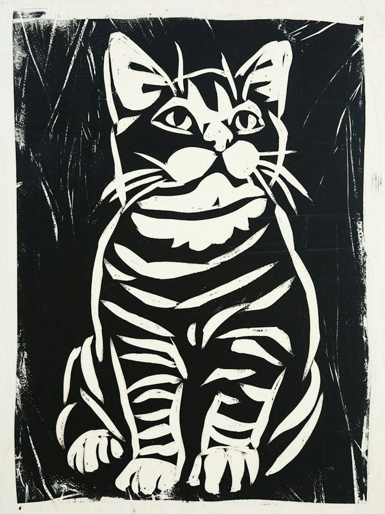 American Shorthair Linocut Blockprint 5